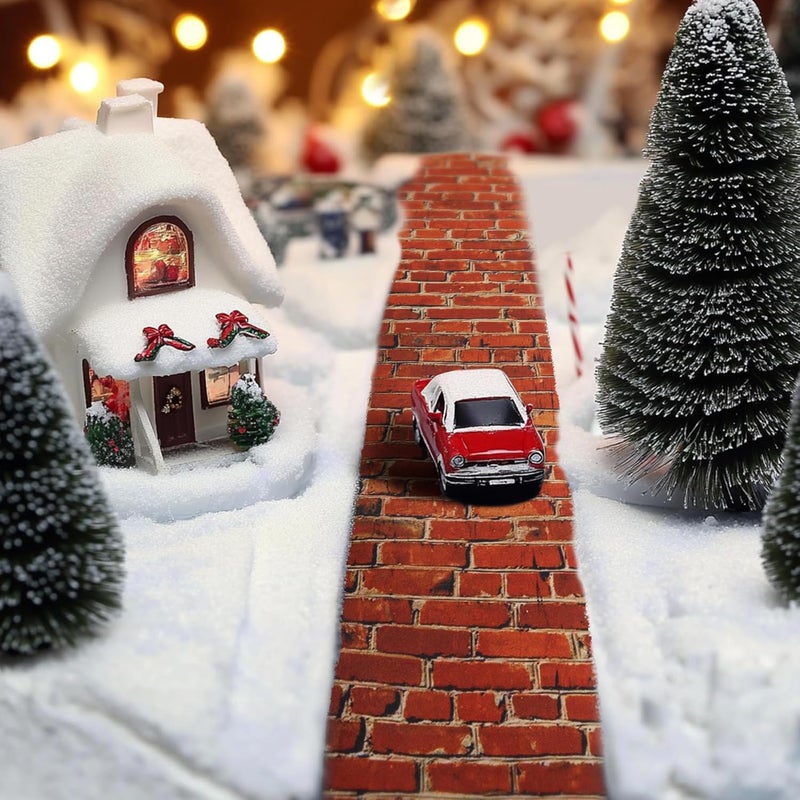 Iceyyyy 4 Pcs Christmas Village Red Brick Road-47.2 x 4.7 Inch Cuttable Christmas Village Landscape Road-Miniature Xmas Villages Accessories for DIY Home Garden Street Landscape Decorations - Image 4
